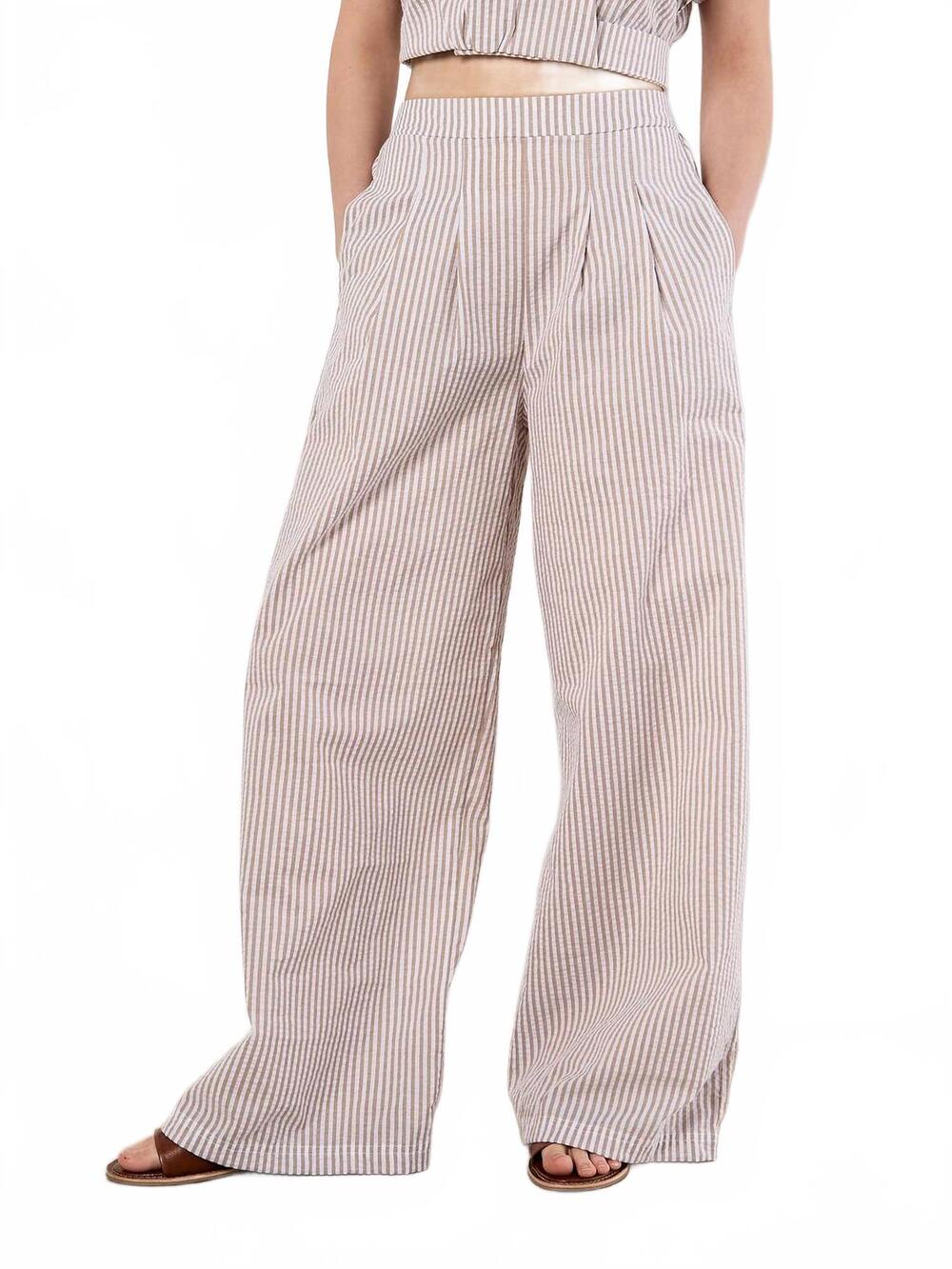NEW APRICOT women's seersucker pleat trouser in apricot stripe